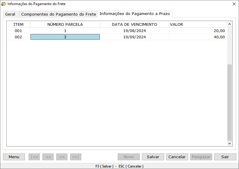 Aba Informações do Pagamento a Prazo