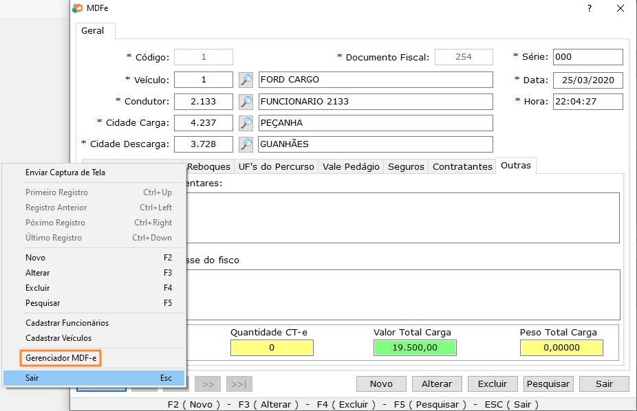 Acesso ao Gerenciador de MDF-e