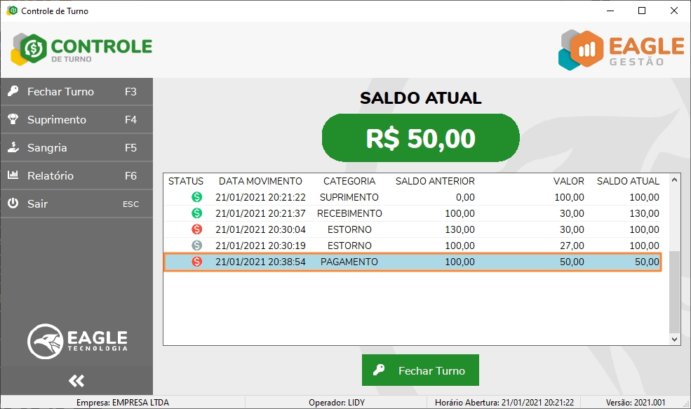 Lançamento de pagamento