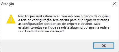 Mensagem de aviso ao abrir o sincronizador sem configurar