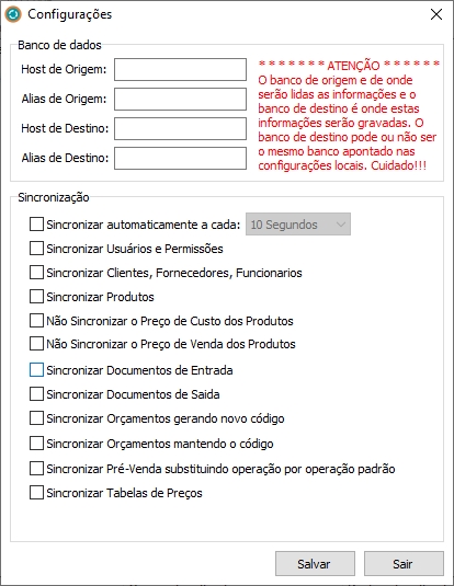 Tela de configurações do monitor