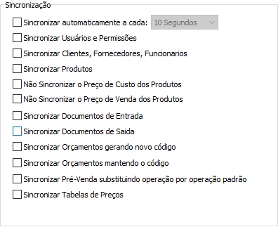 Configurações do grupo Sincronização