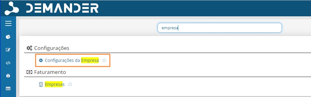 Acessando cadastro de empresas no Demander Web