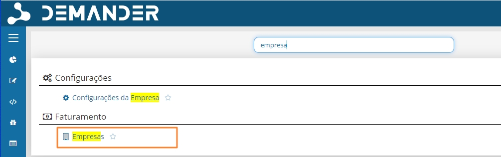 Acessando as configurações de empresas no Demander Web