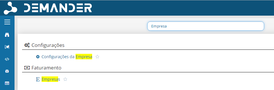 Acessando cadastro de empresas no Demander Web
