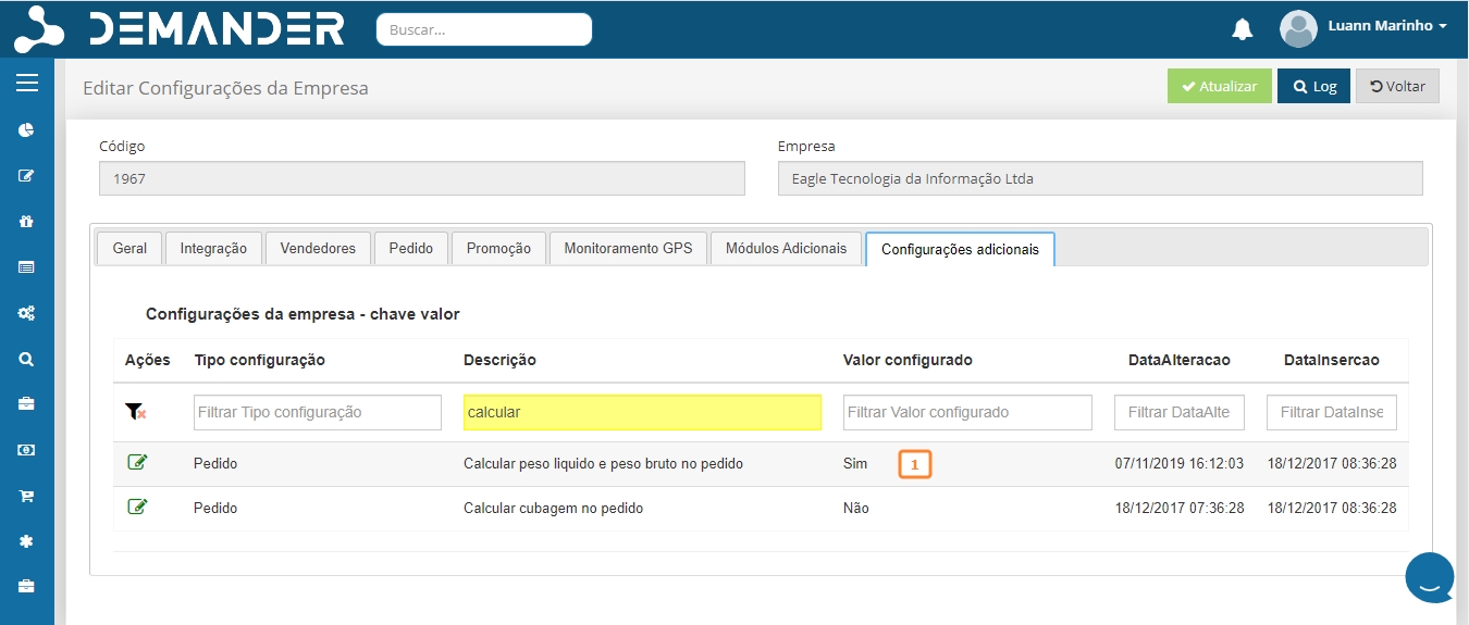 Habilitando Calcular peso liquido e peso bruto no pedido
