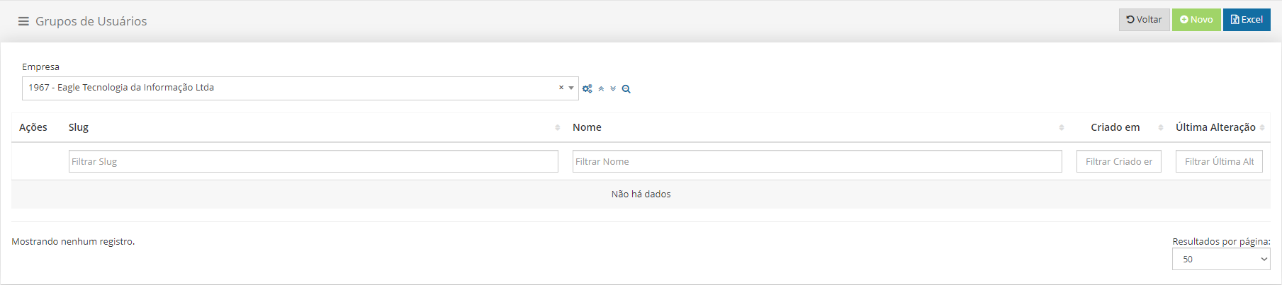 Novo grupo de usuário