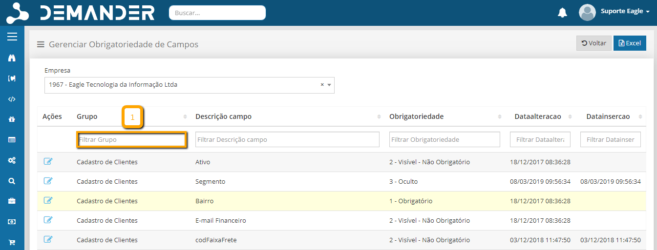 Obrigatoriedade de campos de clientes