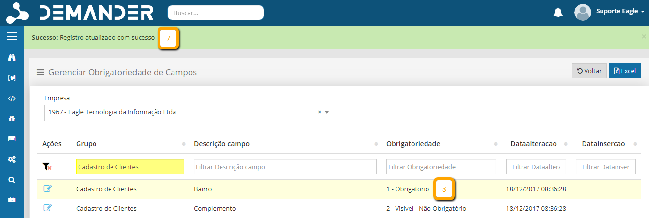 Salvando obrigatoriedade de campos de clientes