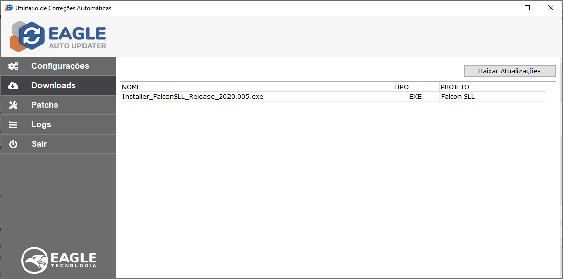 Tela de Downloads - Instalador do Falcon SL