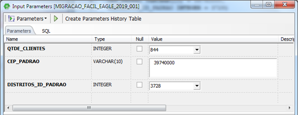 Executando procedure de migracao